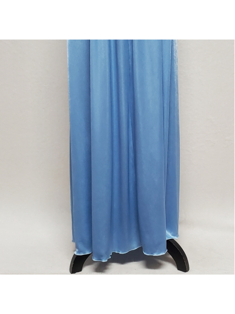 80s Vintage Powder Blue Sheer Lace Stretchy Satin Plunging Neckline Maxi Nighty - Picture 12 of 12